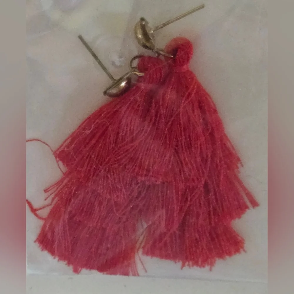 Vibrant Red Tassel Earrings with Metallic Accents Boho Festival Fun Chic